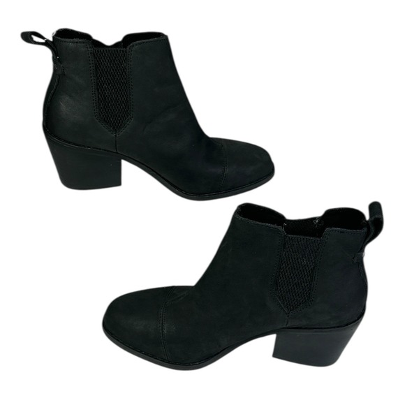 TOMS Leather Chelsea Everly Ankle Boots Black Heeled Booties Women's Size 6 NWT - Picture 5 of 11